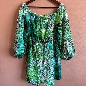 Anthropologie Plenty Green Python Print Romper with Pockets Size Small NWT